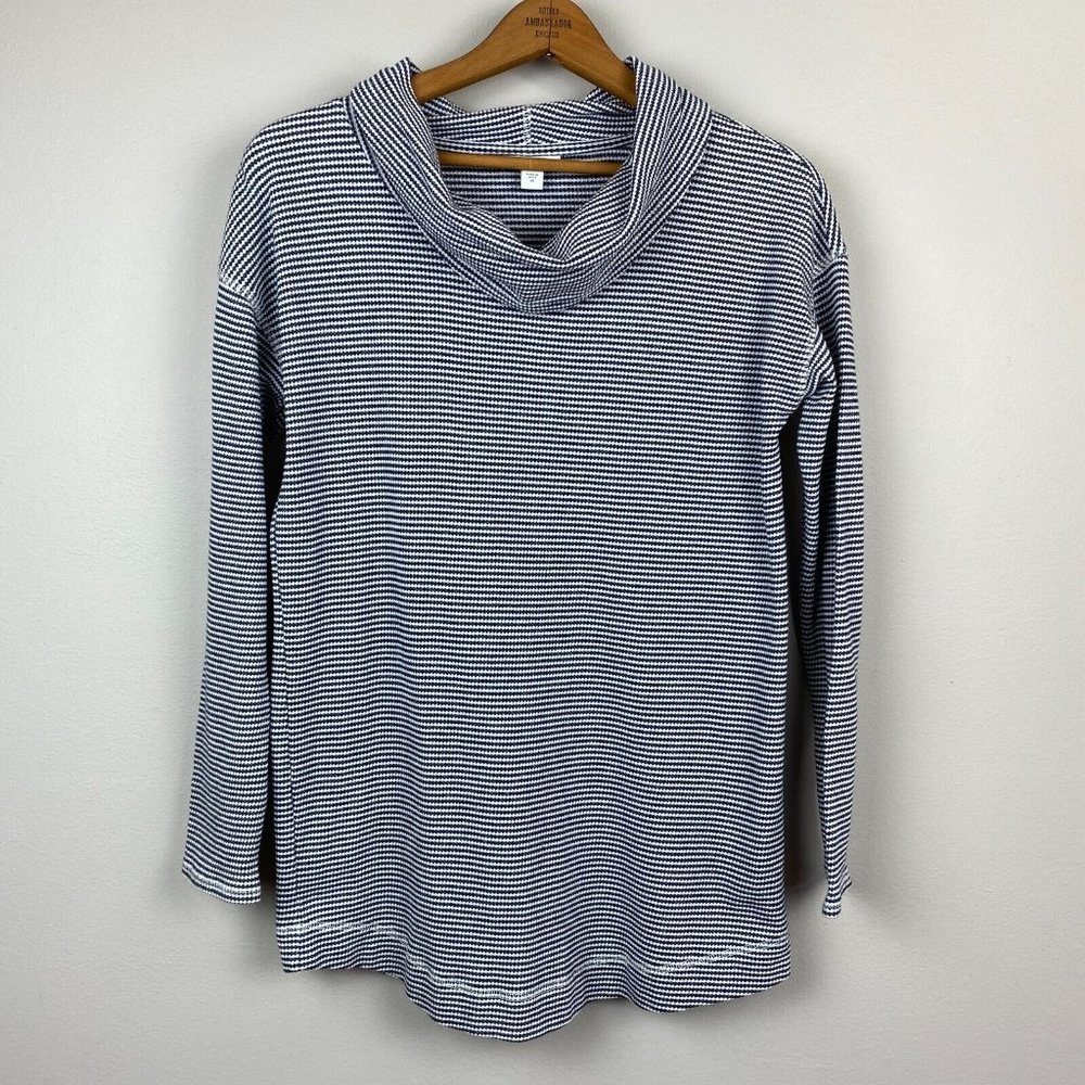 J. Jill Tunic Top Womens XS Cowl Neck Striped Gray White Long Sleeve Knit Cotton